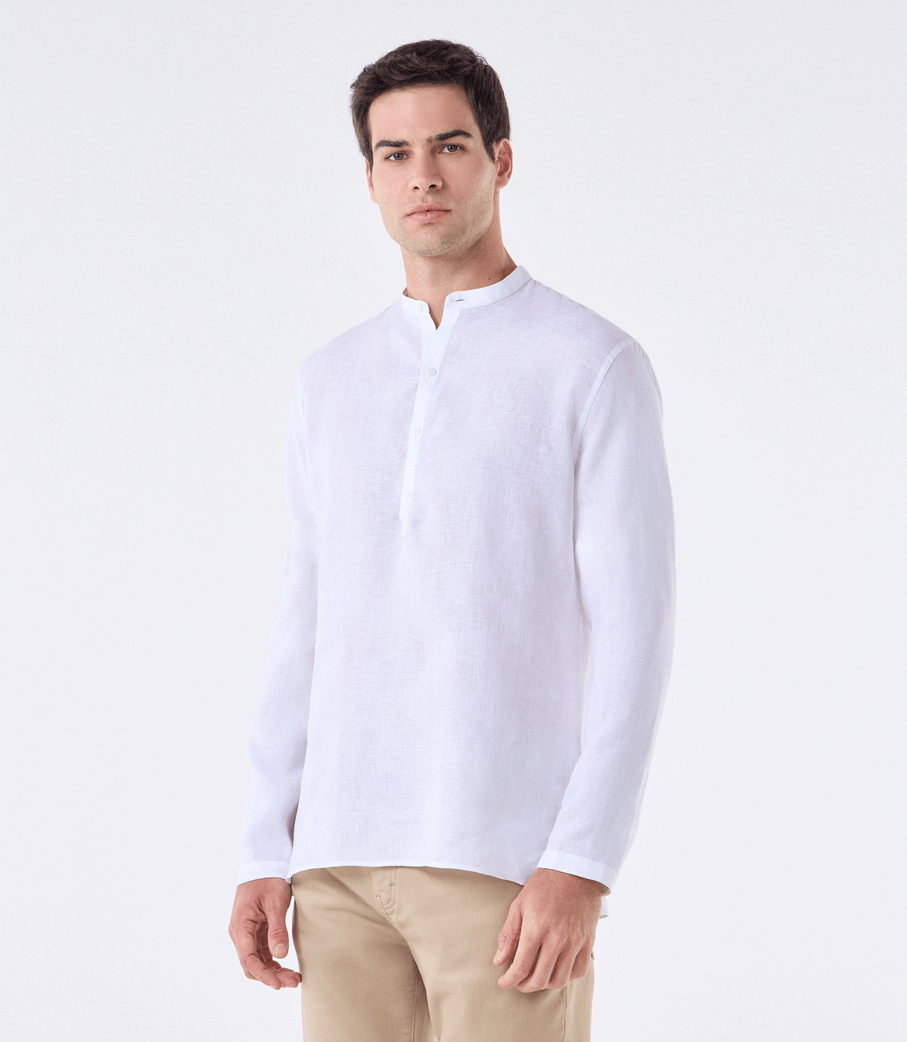 Camisa Linho Gola Mao Vista Alongada Branco – slide 1