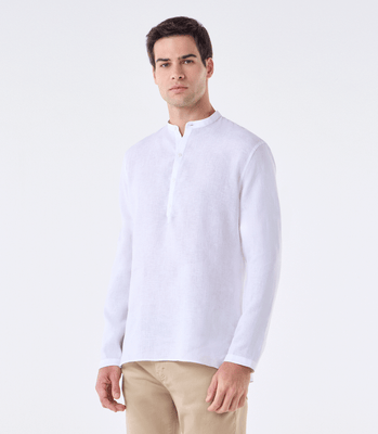 Camisa Linho Gola Mao Vista Alongada Branco thumbnail 1