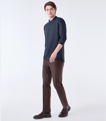 Camisa Linho Gola Mao Vista Alongada Preto thumbnail 2