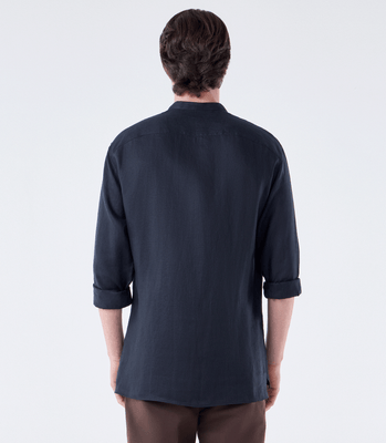 Camisa Linho Gola Mao Vista Alongada Preto thumbnail 3