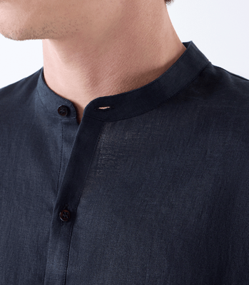 Camisa Linho Gola Mao Vista Alongada Preto thumbnail 4