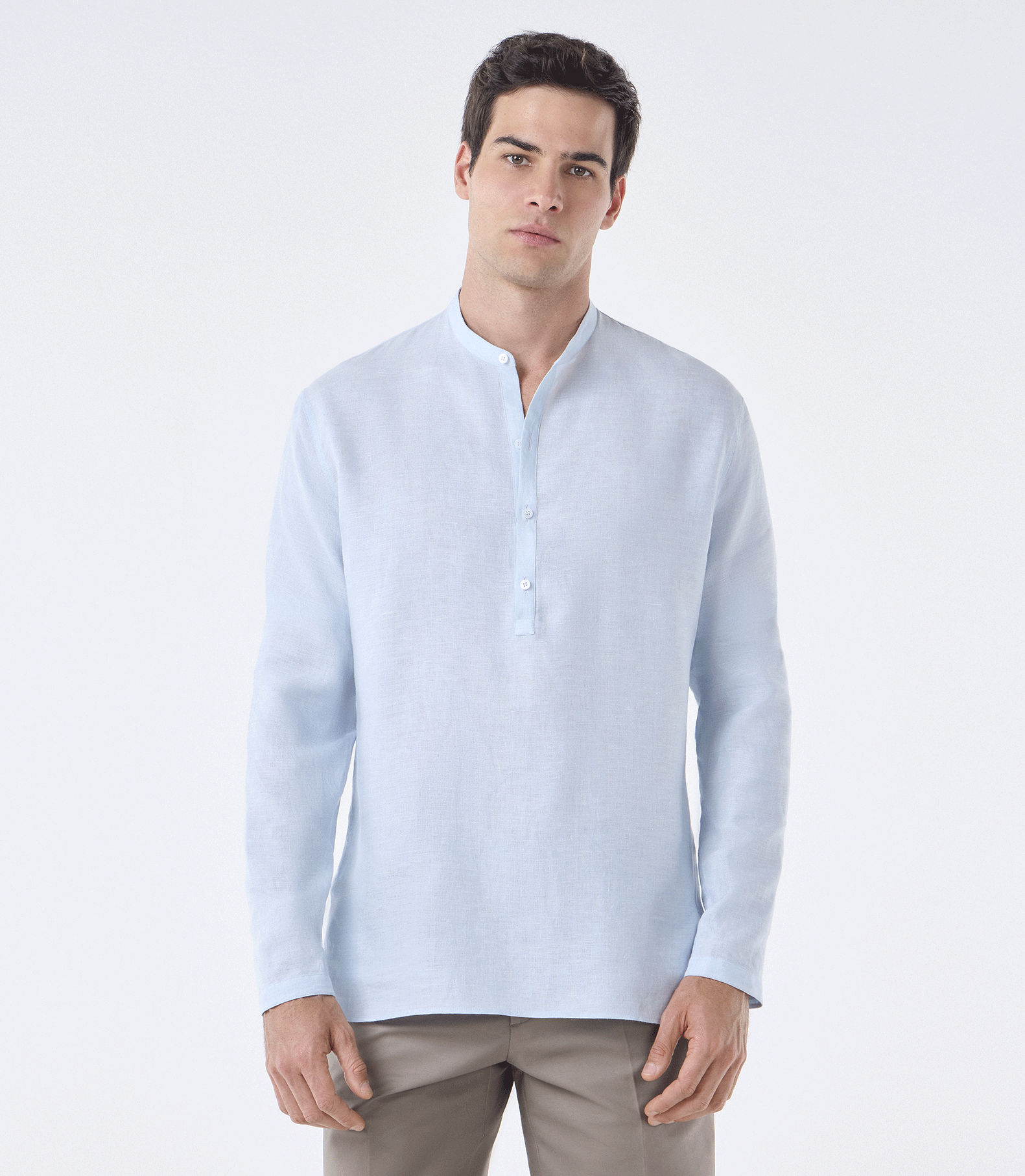 Camisa Linho Vista Alongada Azul