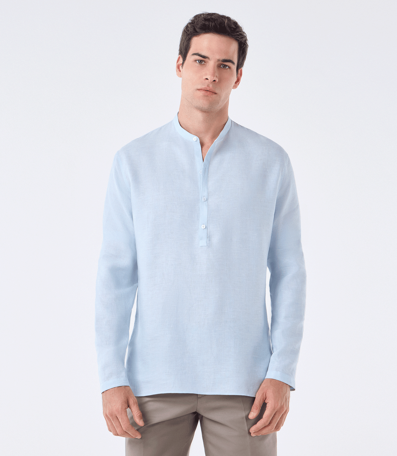 Camisa Linho Vista Alongada Azul – slide 1