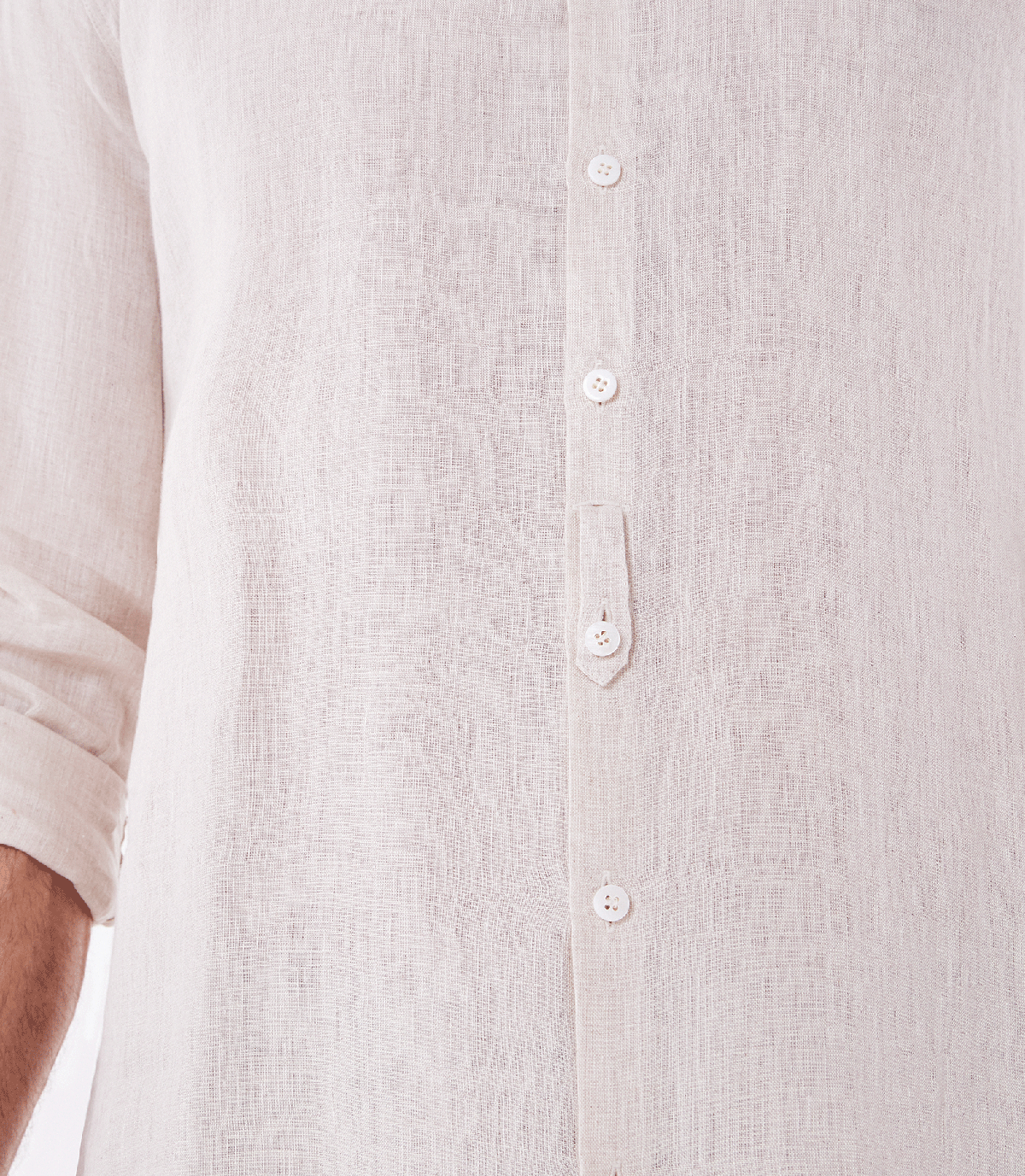 Camisa Linho Gola Mao Manga Longa Bege – slide 4
