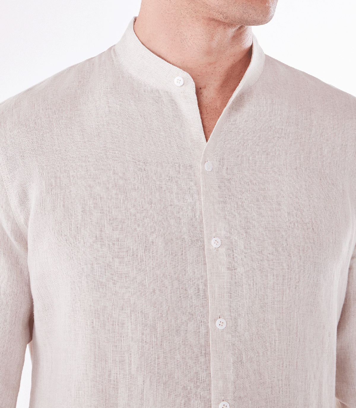Camisa Linho Gola Mao Manga Longa Bege – slide 5