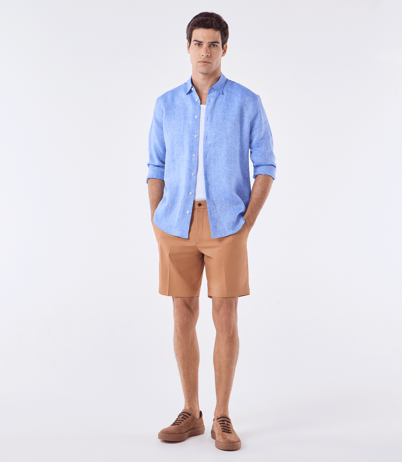 Camisa Linho Manga Longa Fio Tinto Azul – slide 2