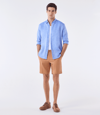 Camisa Linho Manga Longa Fio Tinto Azul thumbnail 2