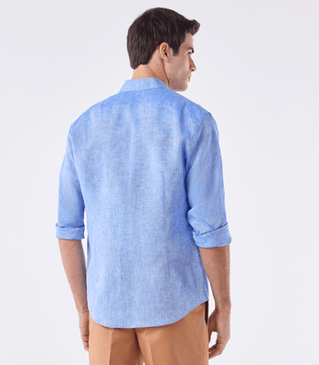 Camisa Linho Manga Longa Fio Tinto Azul thumbnail 3