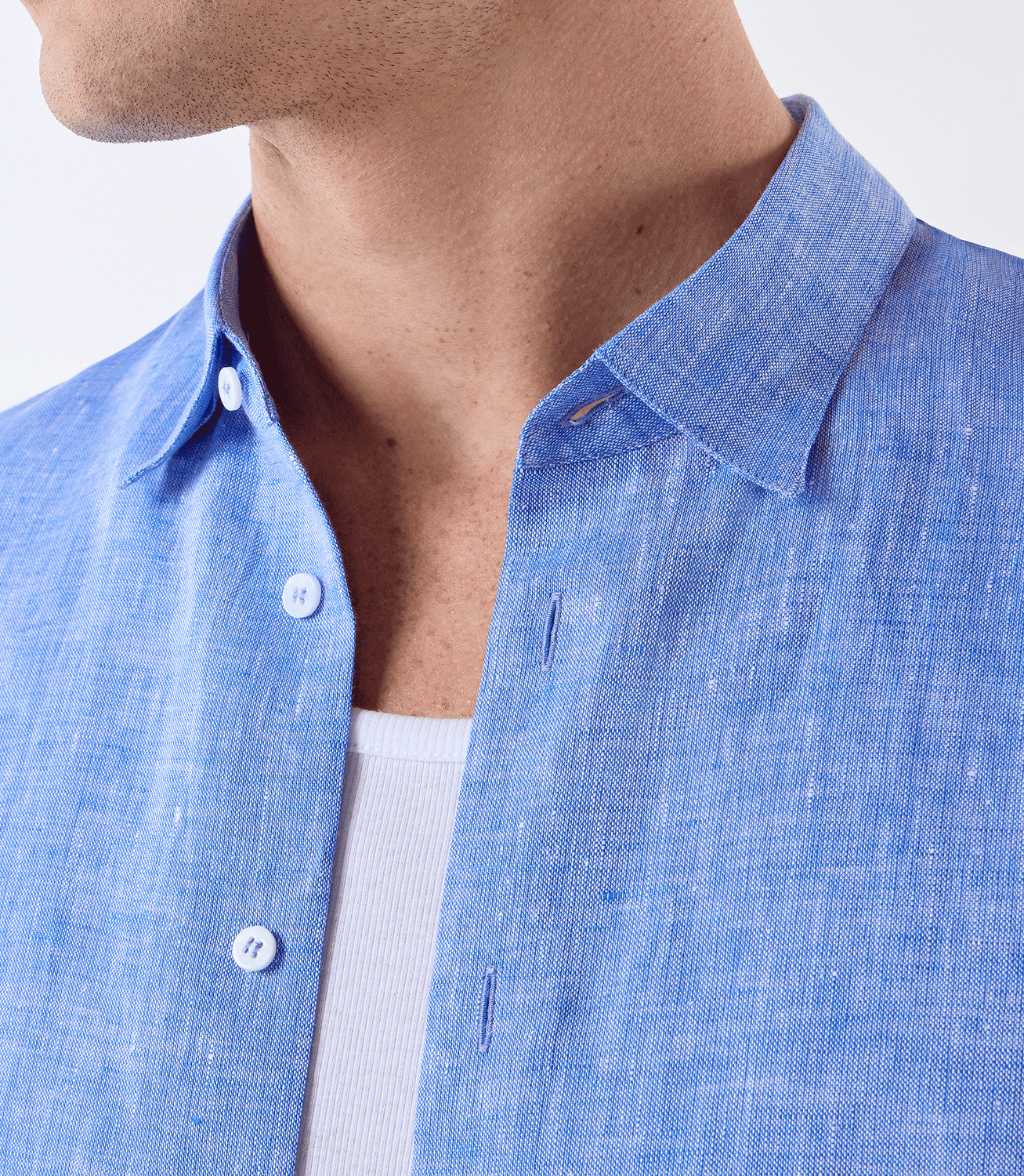 Camisa Linho Manga Longa Fio Tinto Azul – slide 4