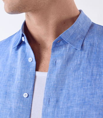 Camisa Linho Manga Longa Fio Tinto Azul thumbnail 4