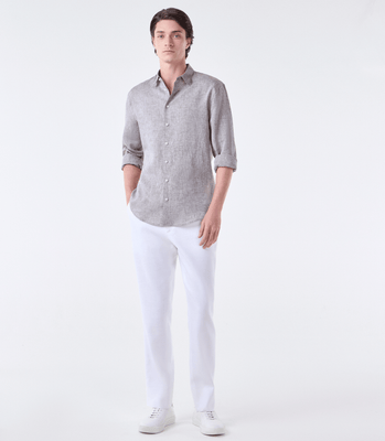 Camisa Linho Manga Longa Fio Tinto Marrom thumbnail 2