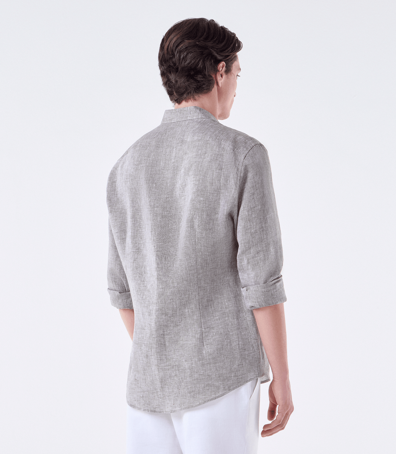 Camisa Linho Manga Longa Fio Tinto Marrom – slide 3