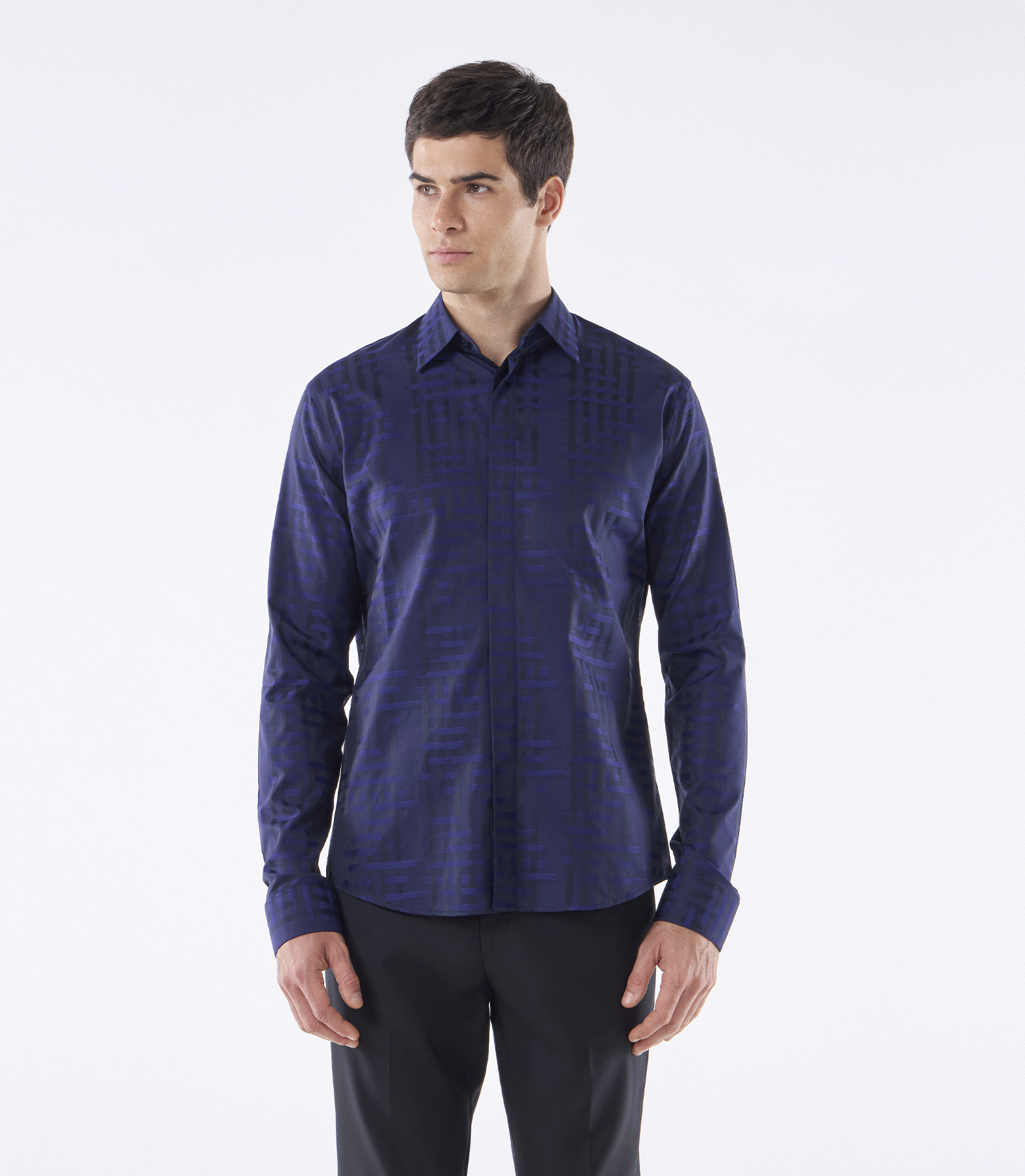 Camisa Social Vista Coberta Jacquard Azul