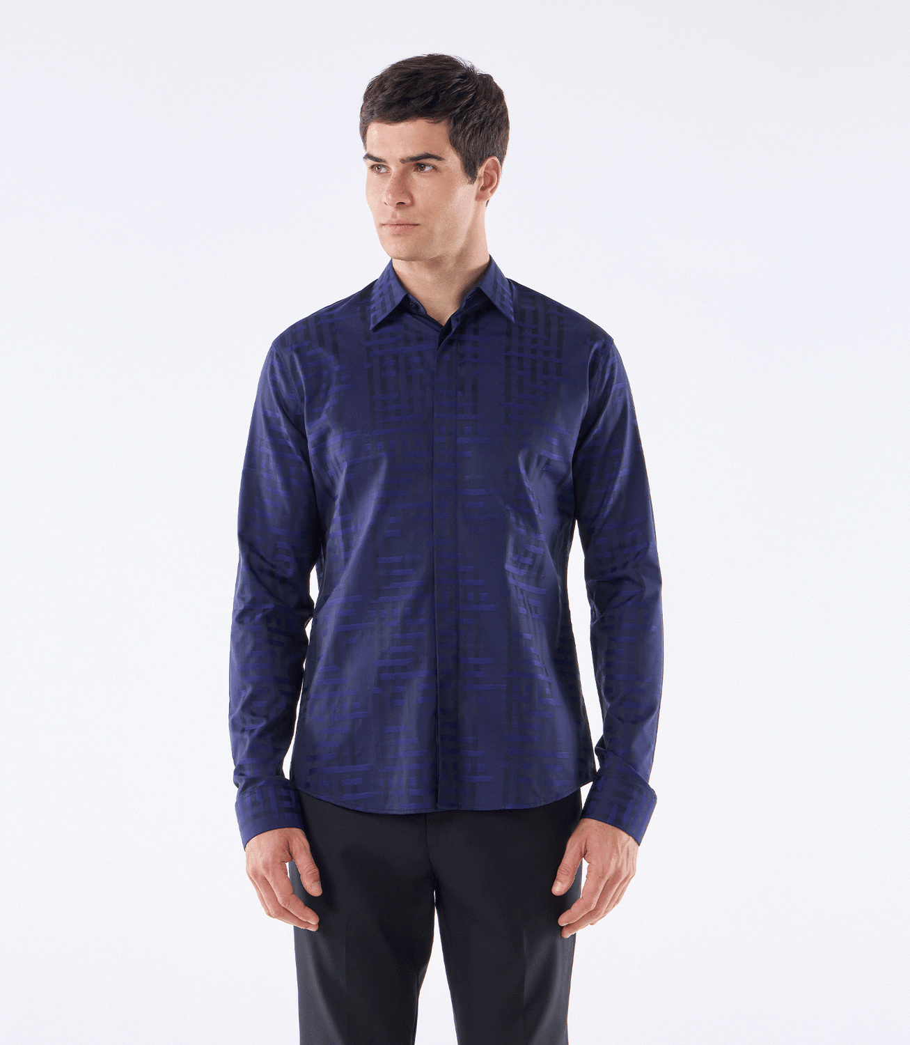 Camisa Social Vista Coberta Jacquard Azul – slide 1
