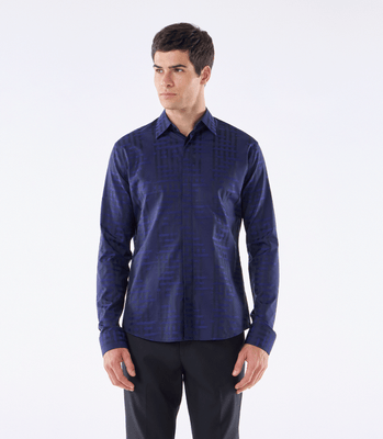 Camisa Social Vista Coberta Jacquard Azul thumbnail 1
