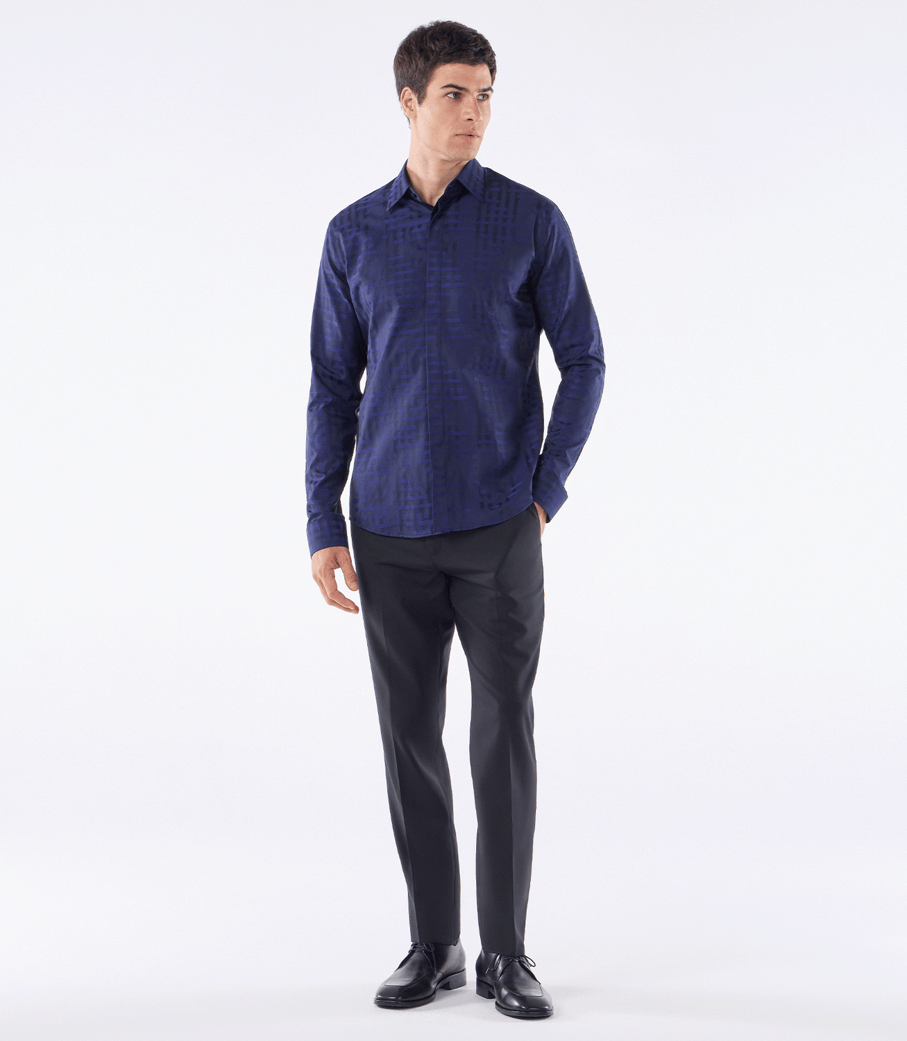Camisa Social Vista Coberta Jacquard Azul – slide 2
