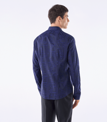 Camisa Social Vista Coberta Jacquard Azul thumbnail 3