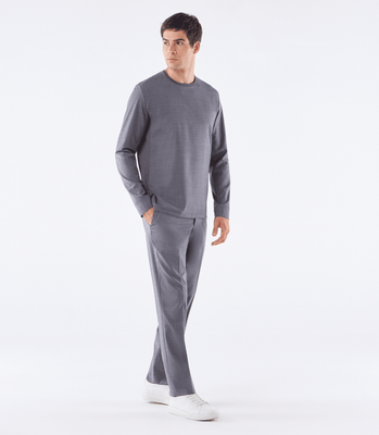 Camiseta Manga Longa Recorte Alfaiataria Active e Malha Cinza thumbnail 2