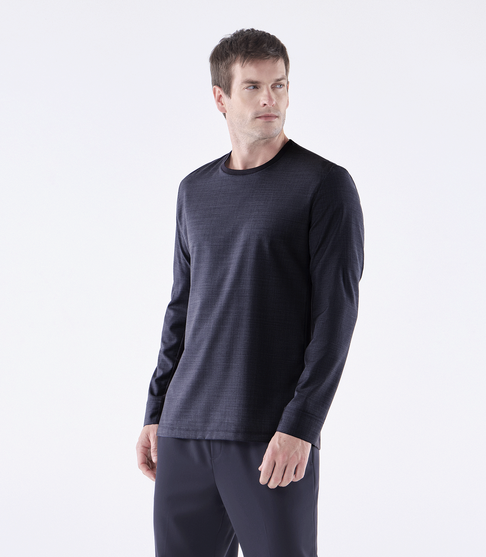 Camiseta Manga Longa Recorte Alfaiataria Active e Malha Azul