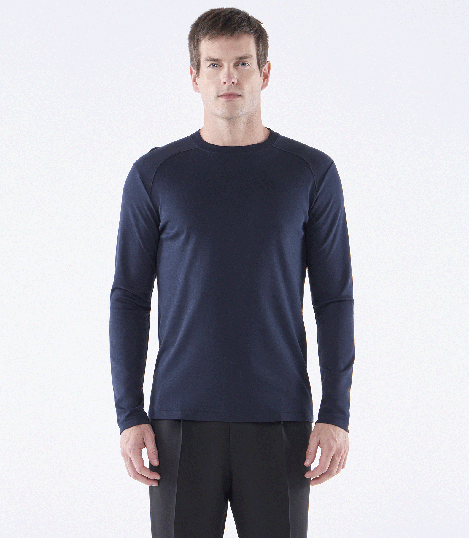 Camiseta Manga Longa Interloque 50/1 Recortes Azul