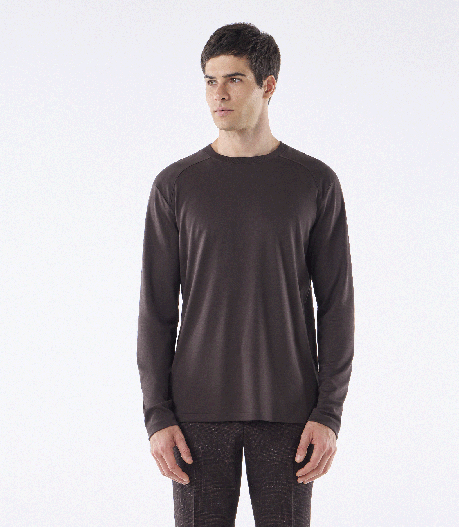 Camiseta Manga Longa Interloque 50/1 Recortes Marrom