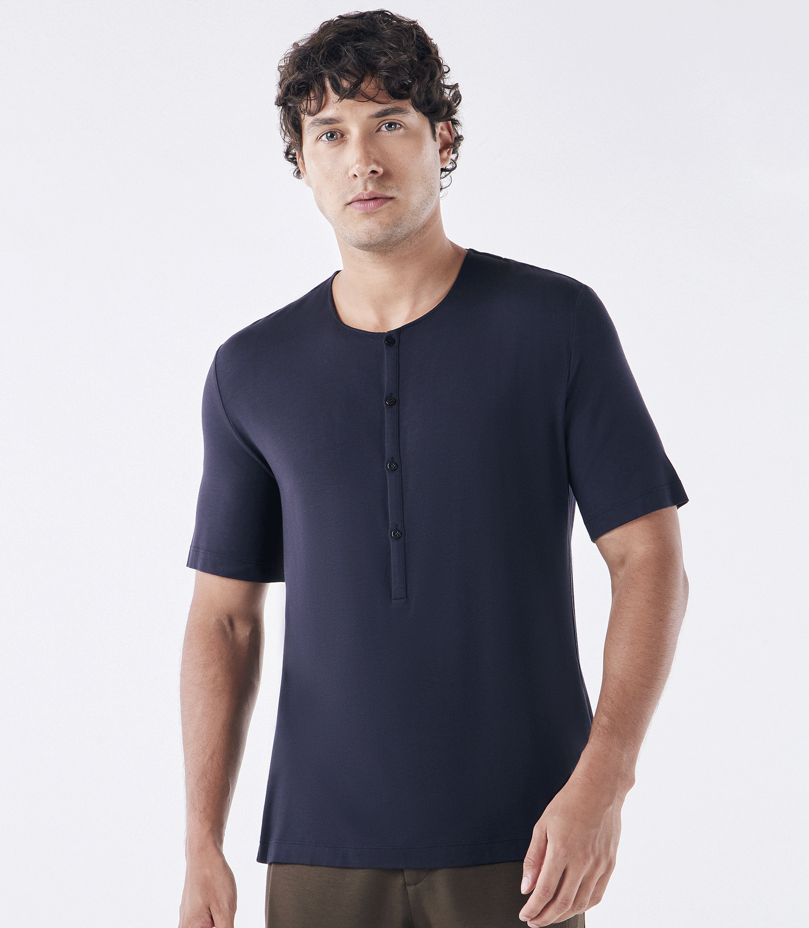 Camiseta Homemeeting Gola Botão Azul