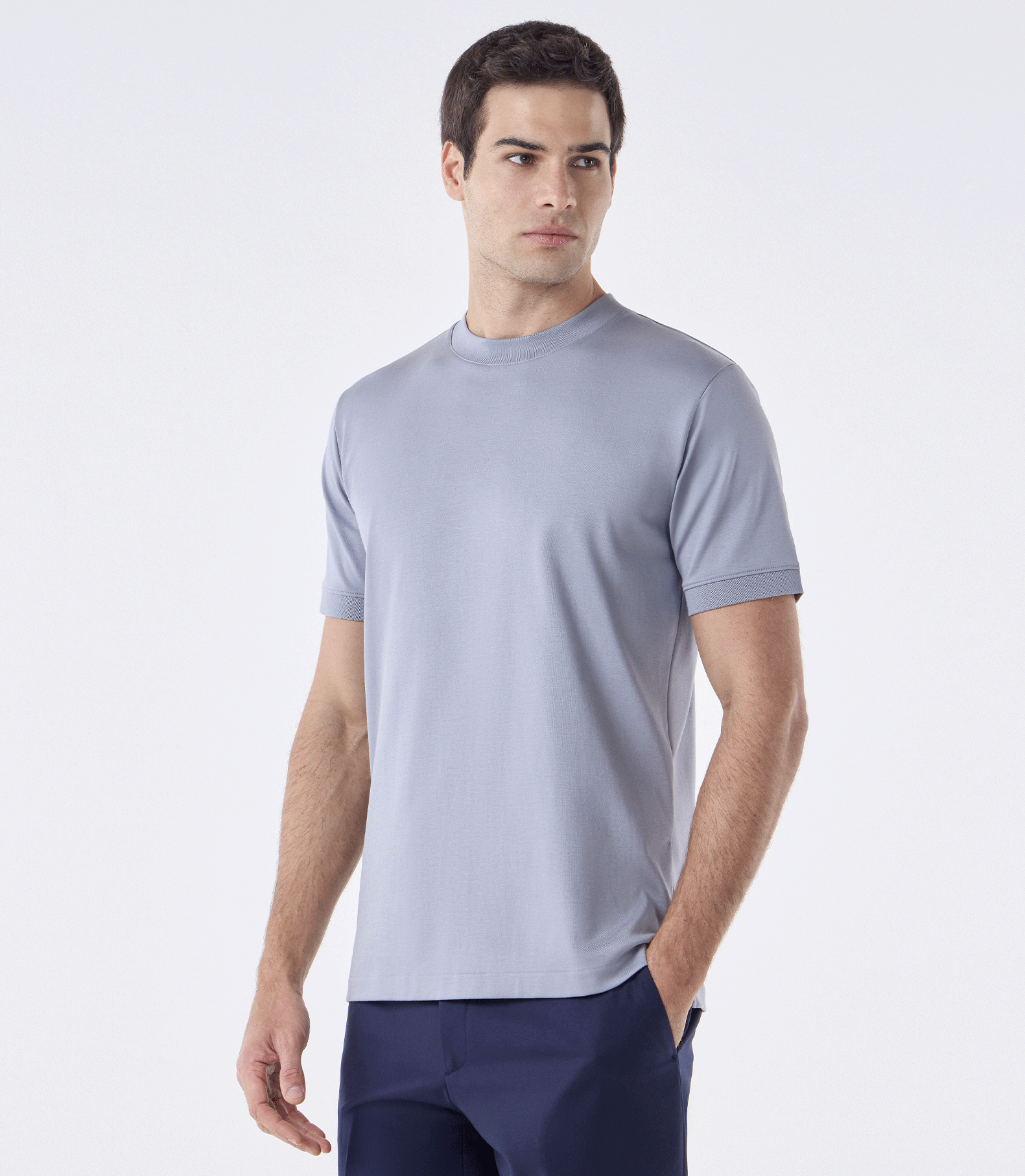 Camiseta Pima Interloque Gola Média Cinza