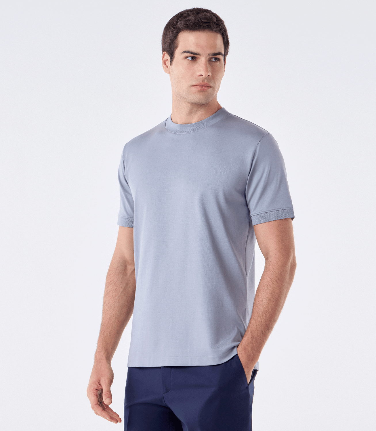 Camiseta Pima Interloque Gola Média Cinza – slide 1