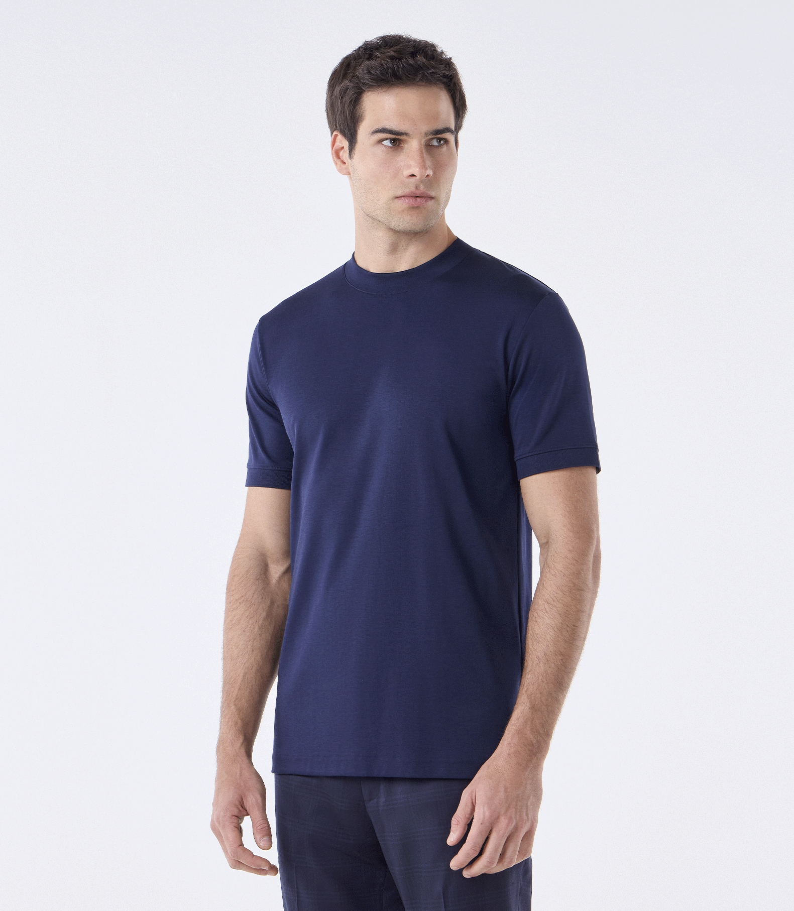 Camiseta Pima Interloque Gola Média Azul