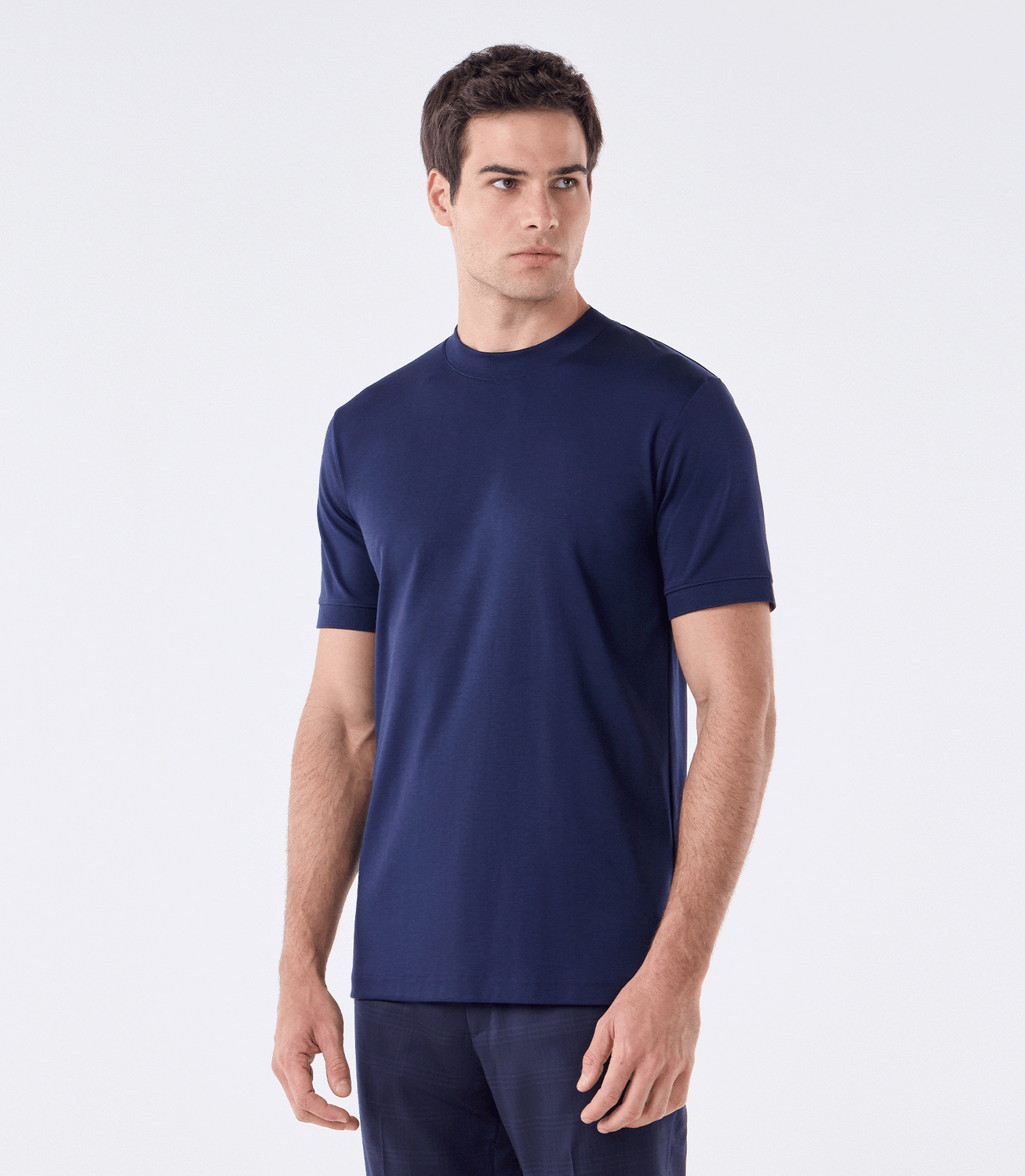 Camiseta Pima Interloque Gola Média Azul – slide 1