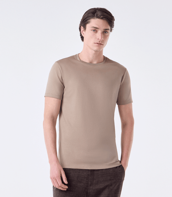 Camiseta Pima Interloque Gola Cruzada Bege thumbnail 1