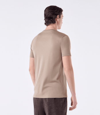 Camiseta Pima Interloque Gola Cruzada Bege thumbnail 3