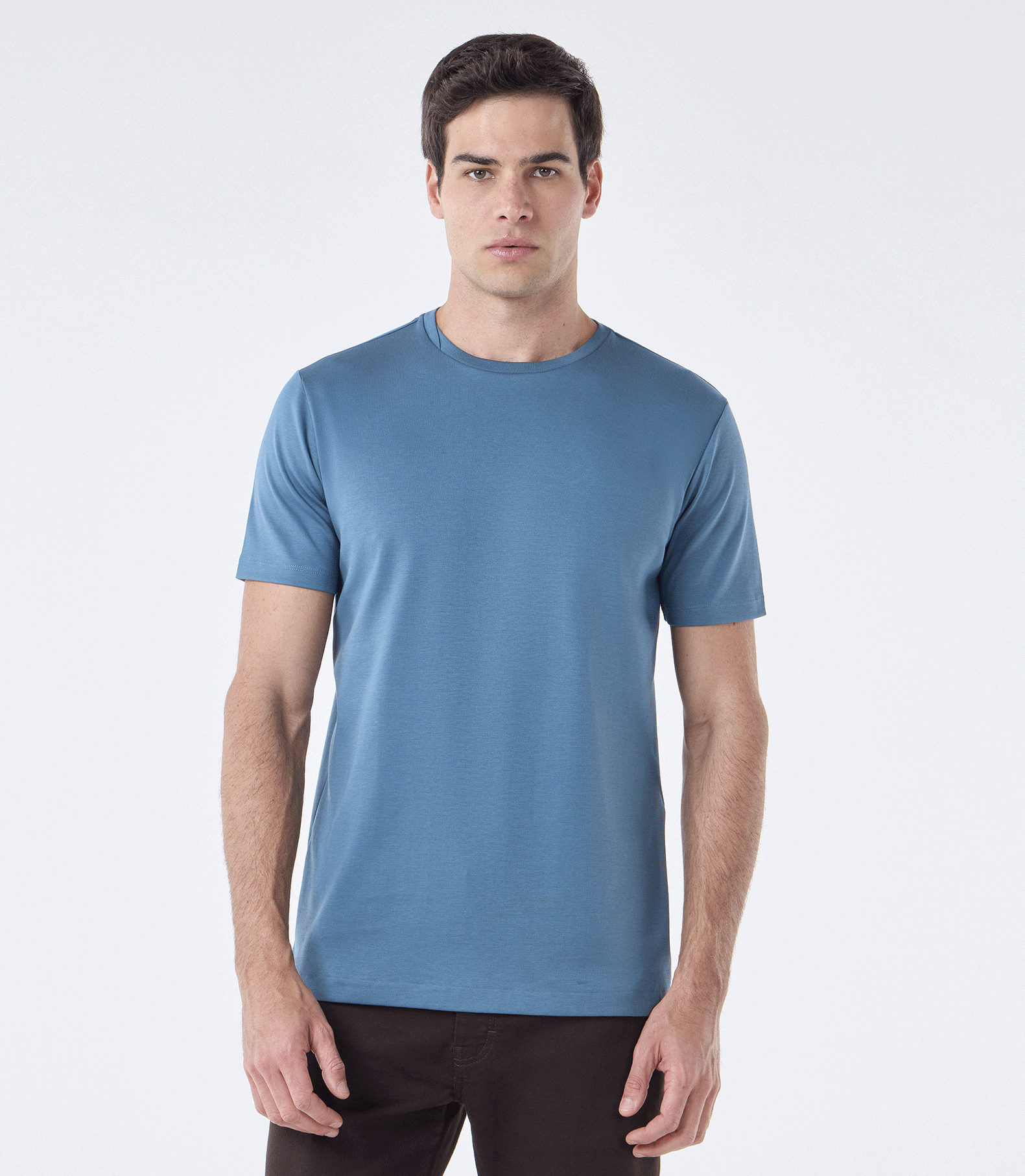 Camiseta Pima Interloque Gola Cruzada Azul