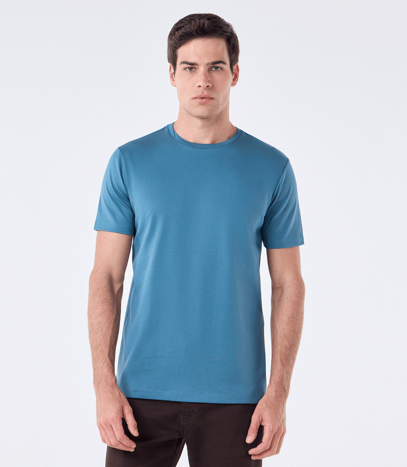 Camiseta Pima Interloque Gola Cruzada Azul – slide 1