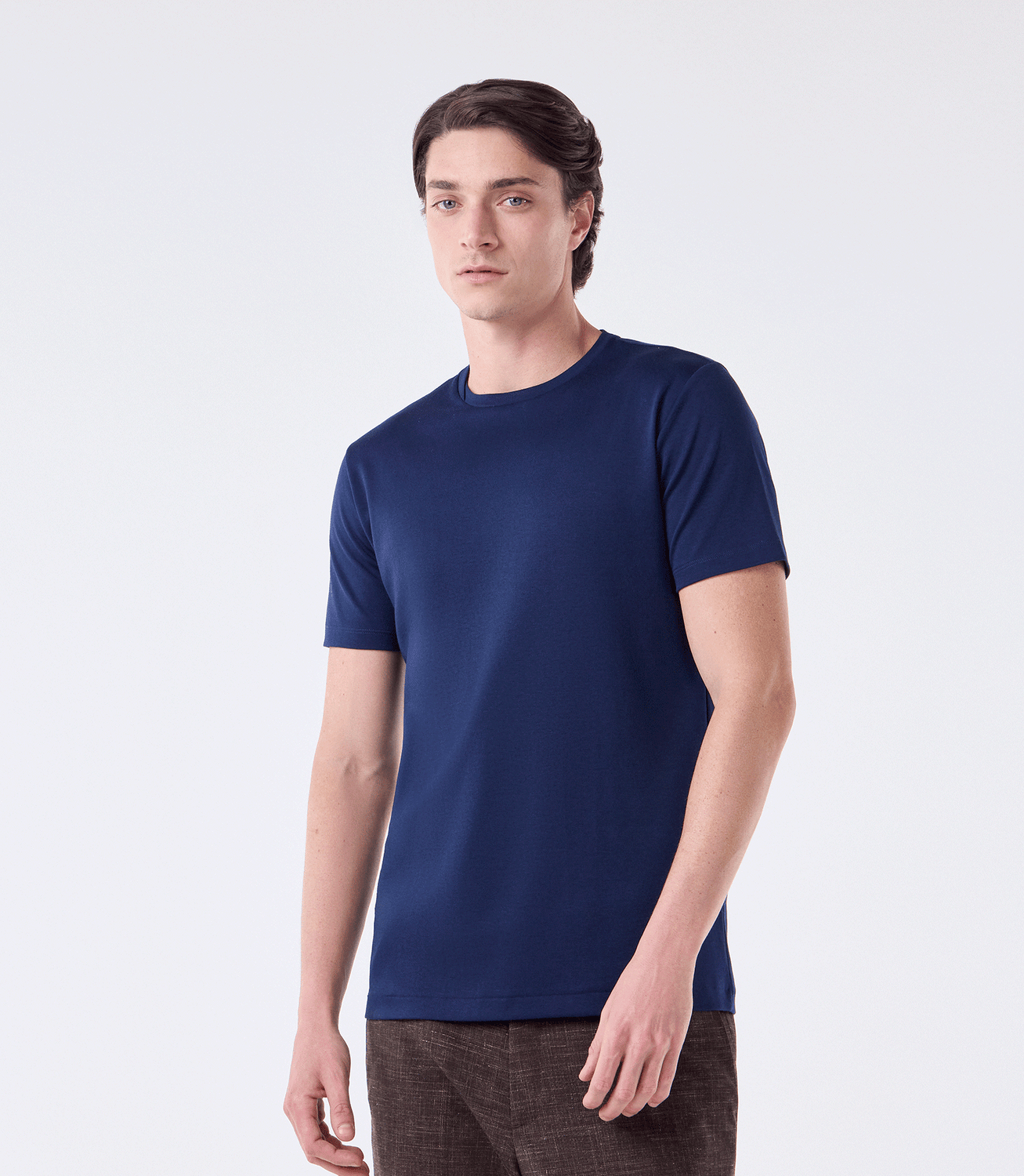 Camiseta Pima Interloque Gola Cruzada Azul – slide 1