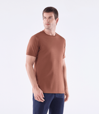 Camiseta Pima Interloque Gola Cruzada Marrom thumbnail 1