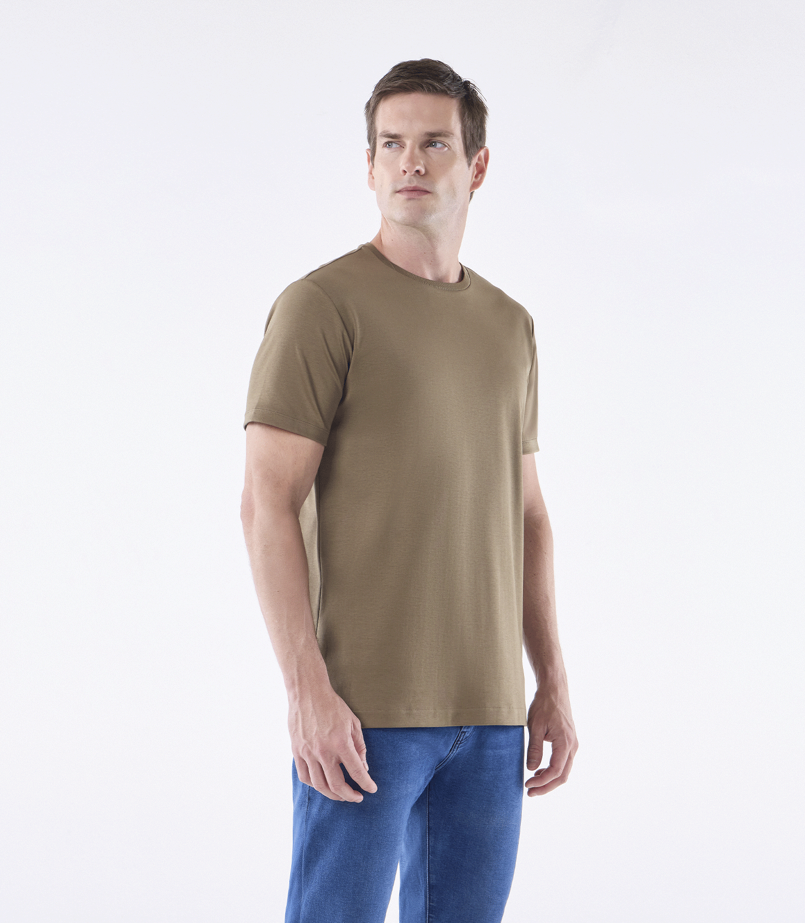Camiseta Pima Interloque Gola Cruzada Marrom