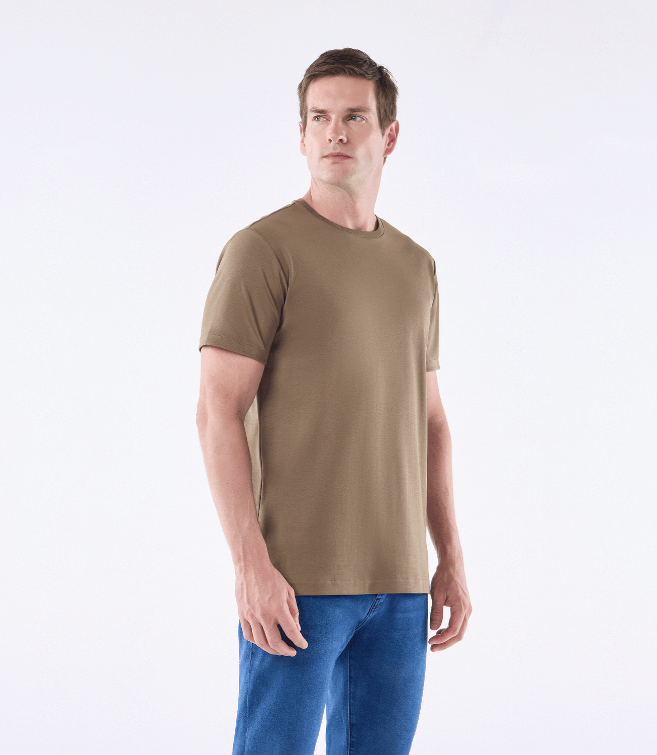 Camiseta Pima Interloque Gola Cruzada Marrom – slide 1