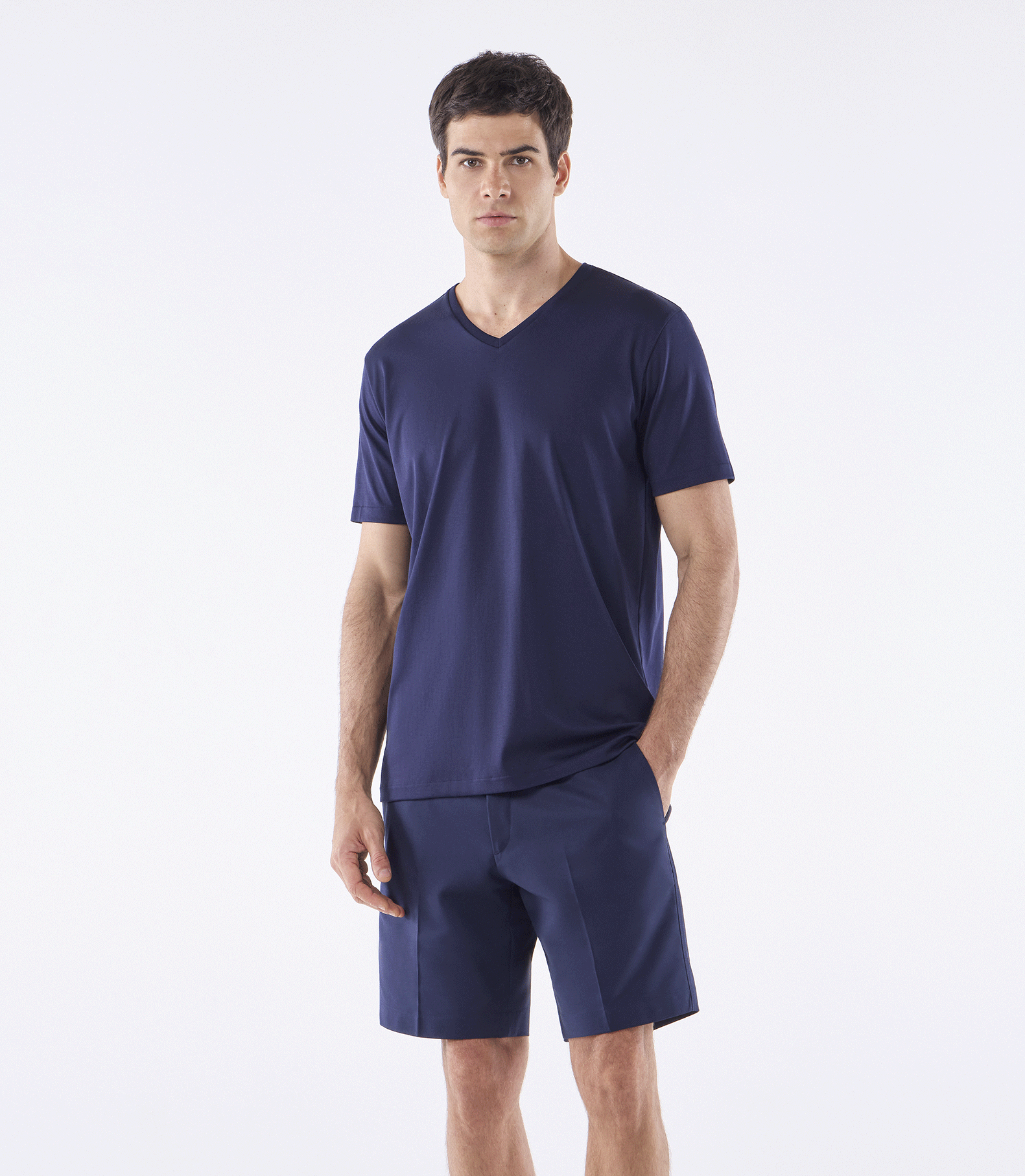 Camiseta Pima Gola V Fio 140 Azul