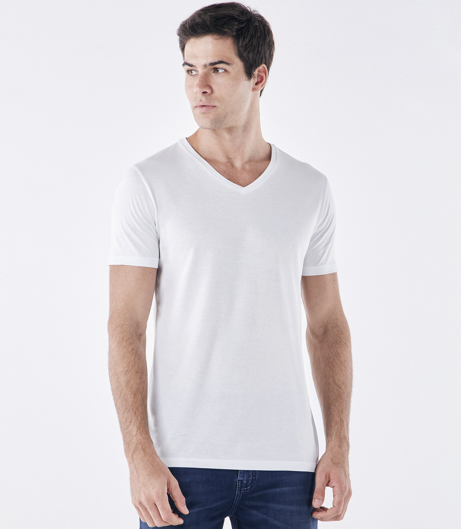 Camiseta Pima Gola V Fio 140 Branco