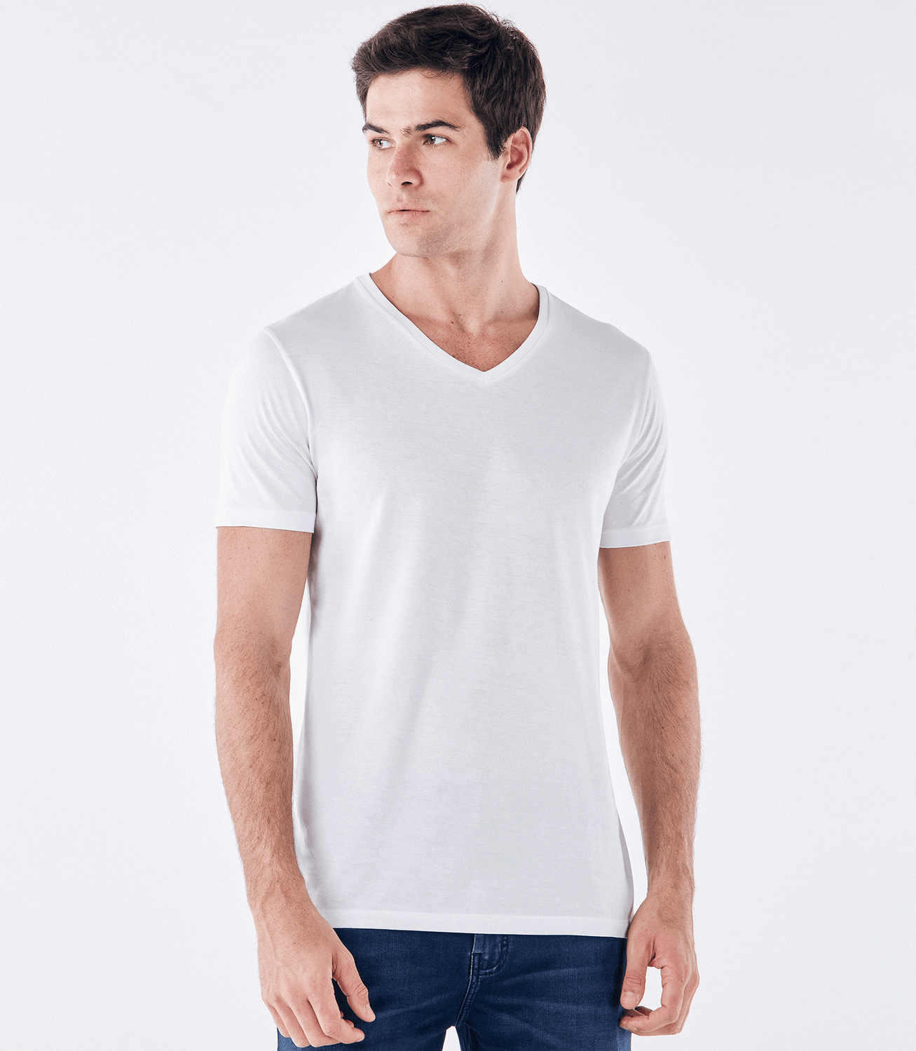 Camiseta Pima Gola V Fio 140 Branco – slide 1