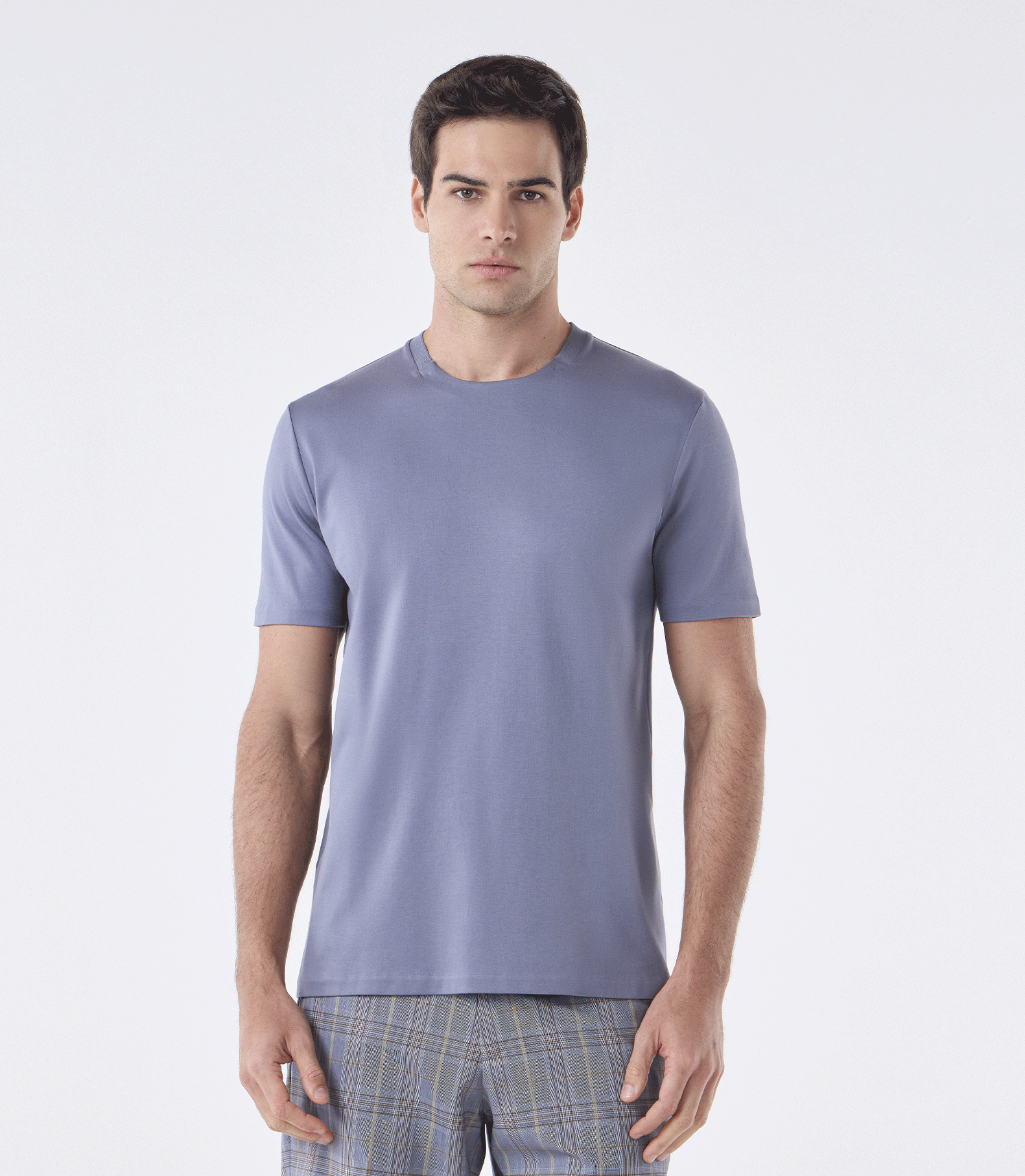 Camiseta Interloque Gola com Recorte Cinza