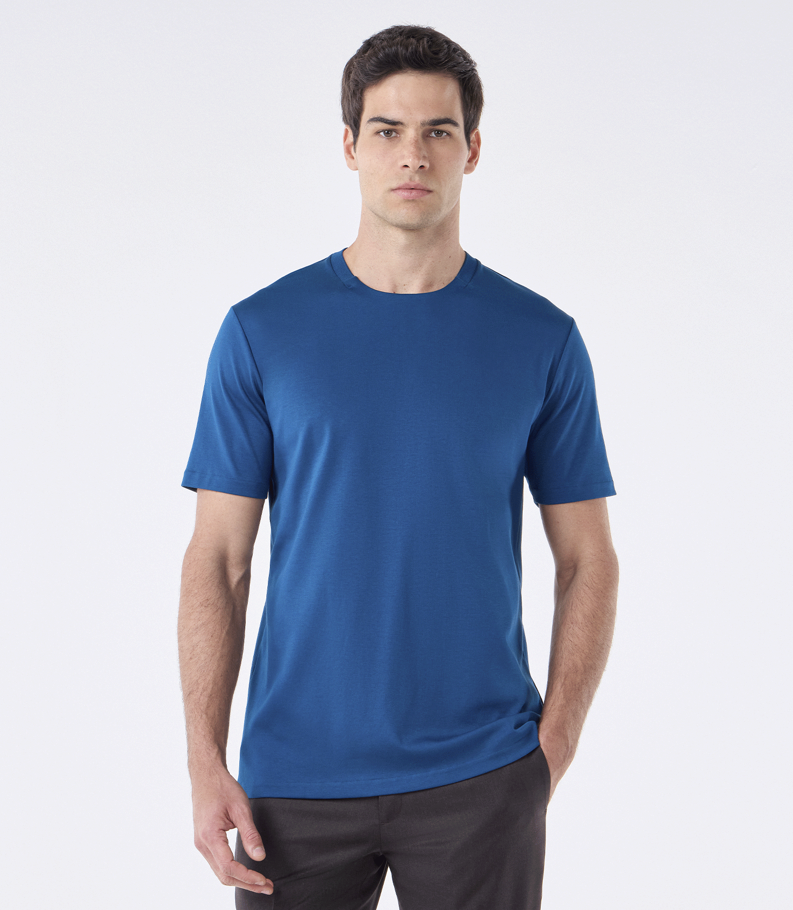 Camiseta Interloque Gola com Recorte Azul
