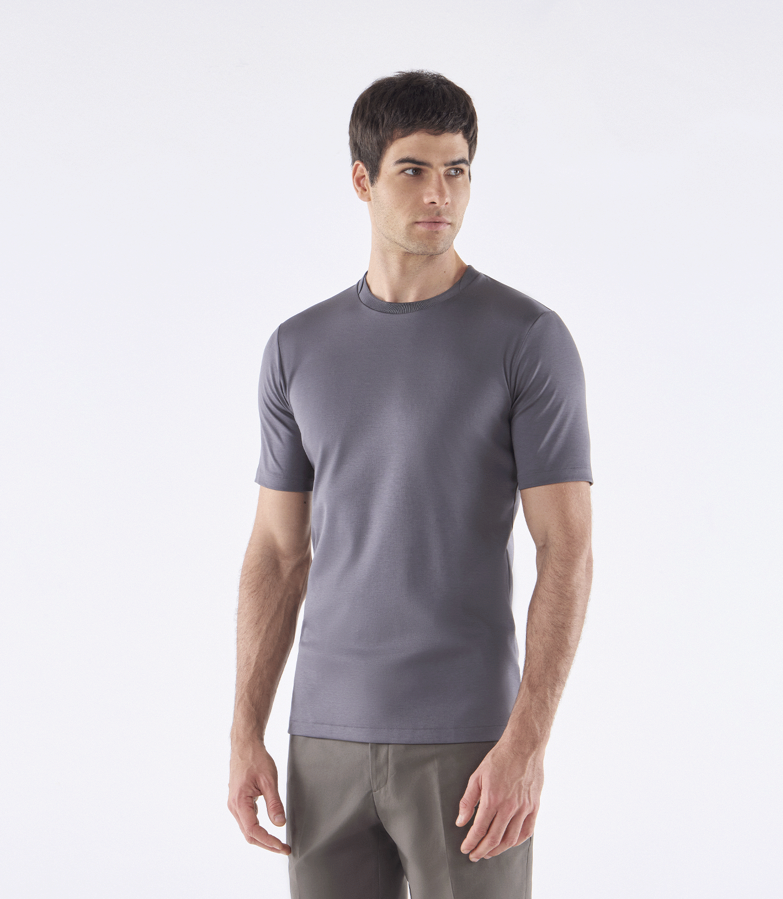 Camiseta Interloque 44/1 Sobreposição De Golas Cinza