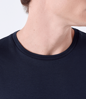 Camiseta Interloque com Gola Trabalhada Azul thumbnail 4