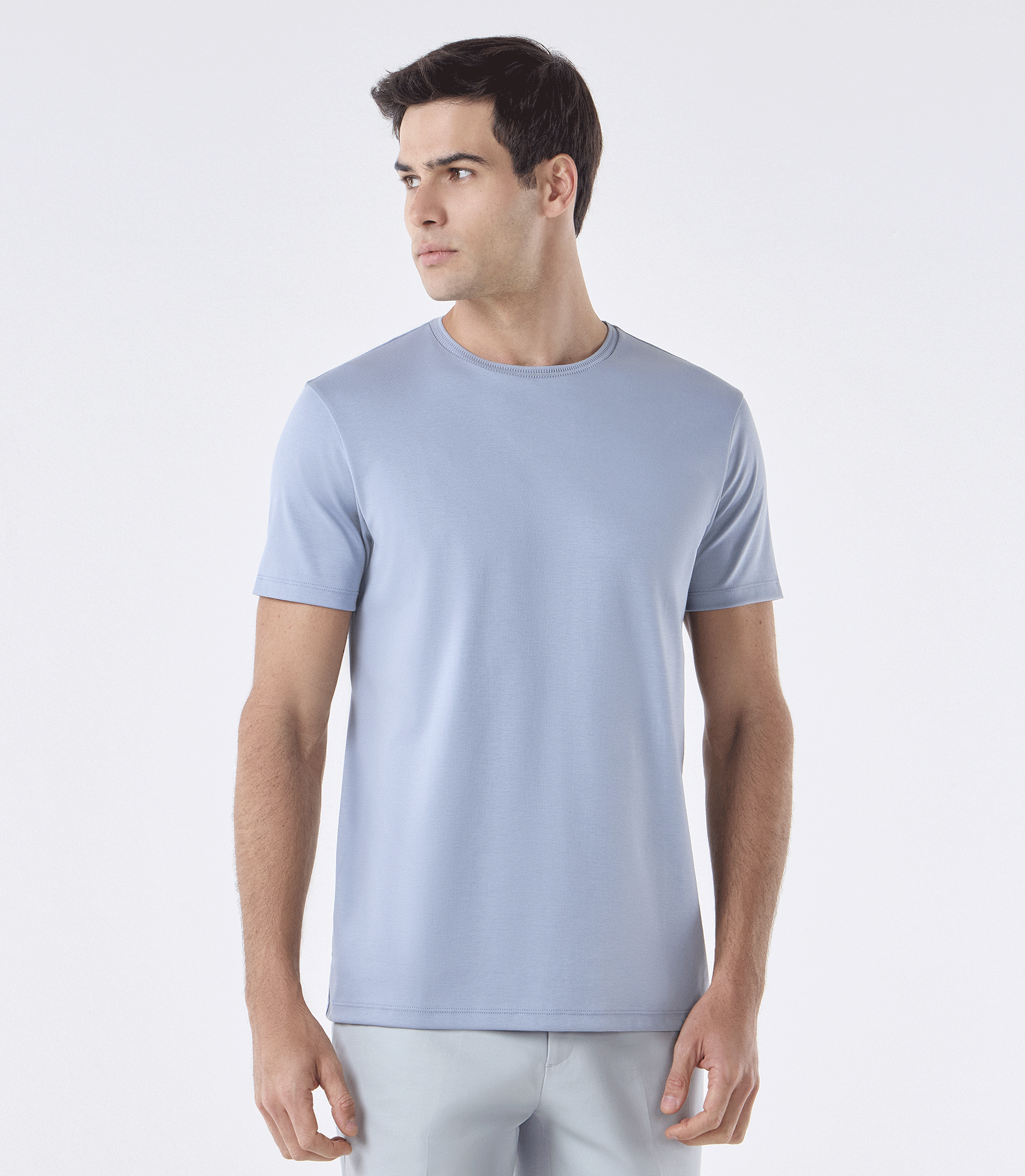 Camiseta Interloque com Gola Trabalhada Azul