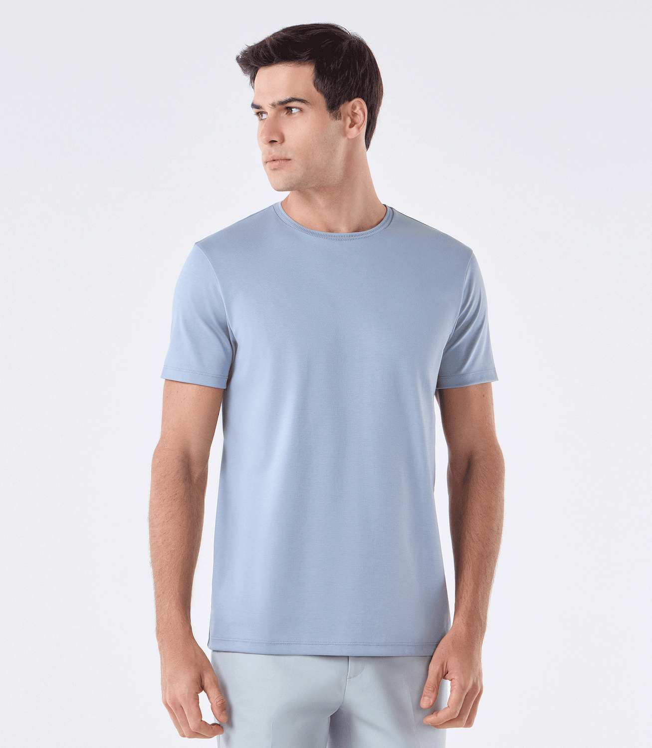 Camiseta Interloque com Gola Trabalhada Azul – slide 1