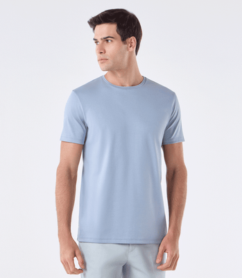 Camiseta Interloque com Gola Trabalhada Azul thumbnail 1