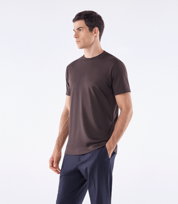 Camiseta Interloque com Gola Trabalhada Marrom thumbnail 1