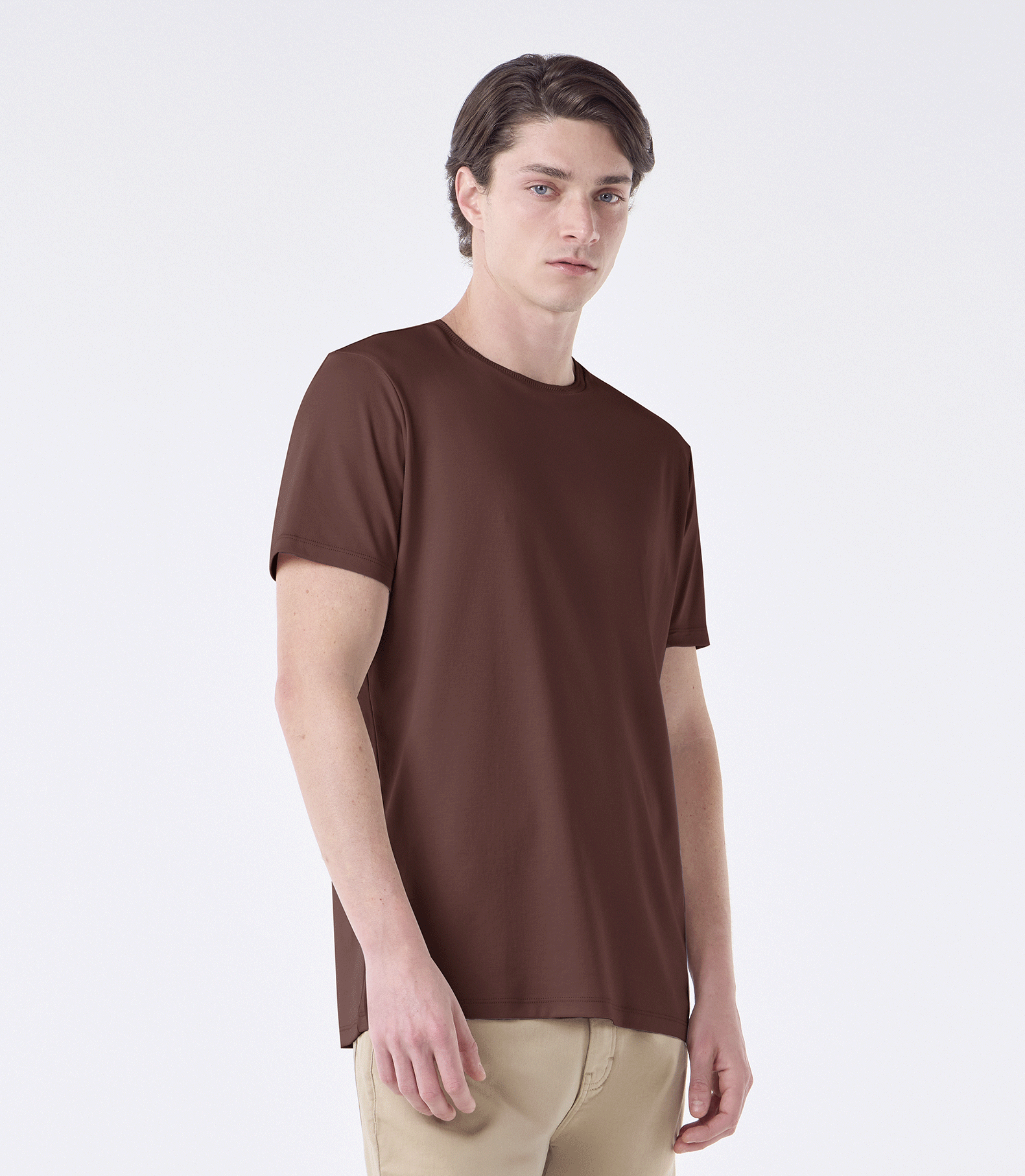 Camiseta Interloque Gola Mao Marrom